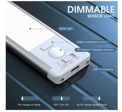 10inch Under Cabinet Lighting, 2 Pack Rechargeable Motion Sensor Light Indoor, 5 Levels Dimmable Magnetic Closet Lights, Wireless Under Counter Lights for Kitchen, Stairs