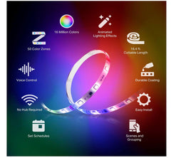 LED Light Strip, 50 Color Zones RGBIC, 16.4ft Wi-Fi LED Strip Works w/ Alexa, Google Home & SmartThings, High Brightness, 16M Colors, PU Coating, Trimmable, 2 Yr Warranty (KL420L5)