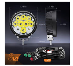 5.7 Inch Round 50W LED Driving Light w/ 16AWG DT Connector Wiring Harness 6500LM IP68 Spot Flood Combo Work Lamp for Offroad ATV UTV SUV Motorcycle Truck Tractor Boat (Pack of 4)