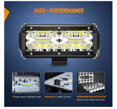 18022C-B 6.5Inch 2PCS 6.5 Inch 120W Spot & Flood Combo Bar Driving Waterproof Led Work Light Triple Rows Off-Road Truck Car ATV SUV Jeep Cabin Boat, 2 Years Warranty
