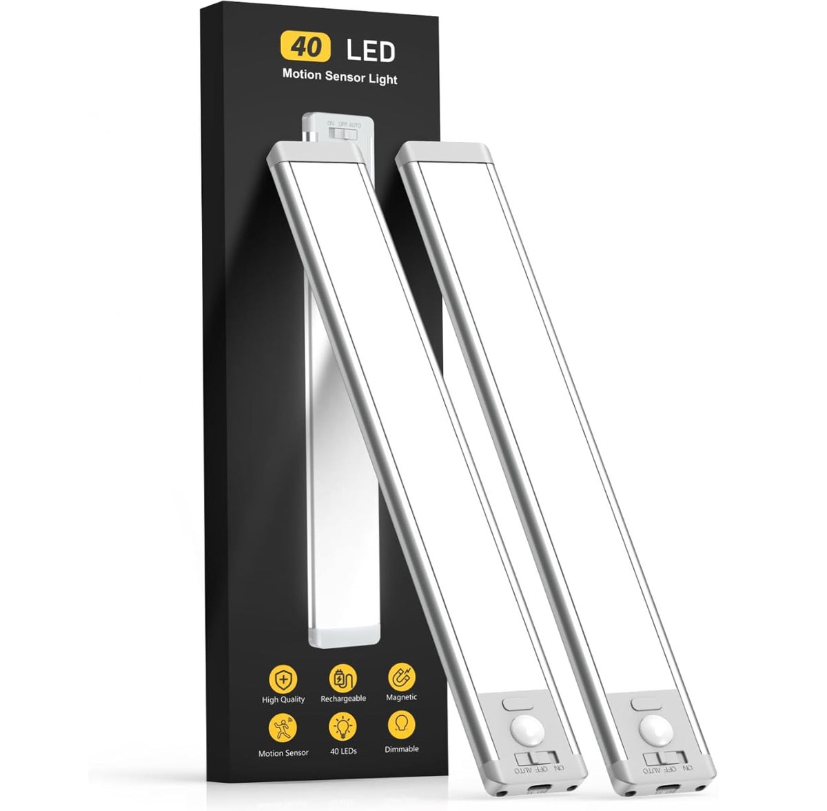 10inch Under Cabinet Lighting, 2 Pack Rechargeable Motion Sensor Light Indoor, 5 Levels Dimmable Magnetic Closet Lights, Wireless Under Counter Lights for Kitchen, Stairs